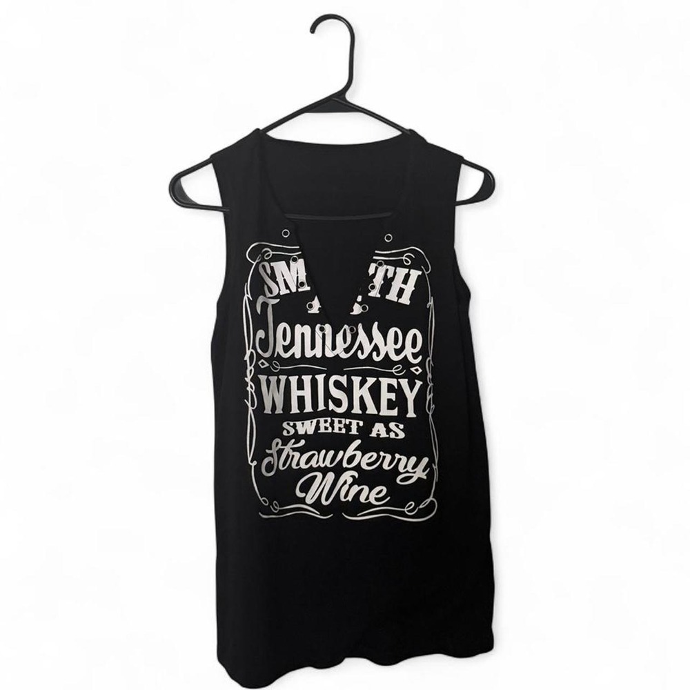 Tennessee Whiskey Strawberry Wine Black Graphic Tank Top Small - Picture 1 of 2